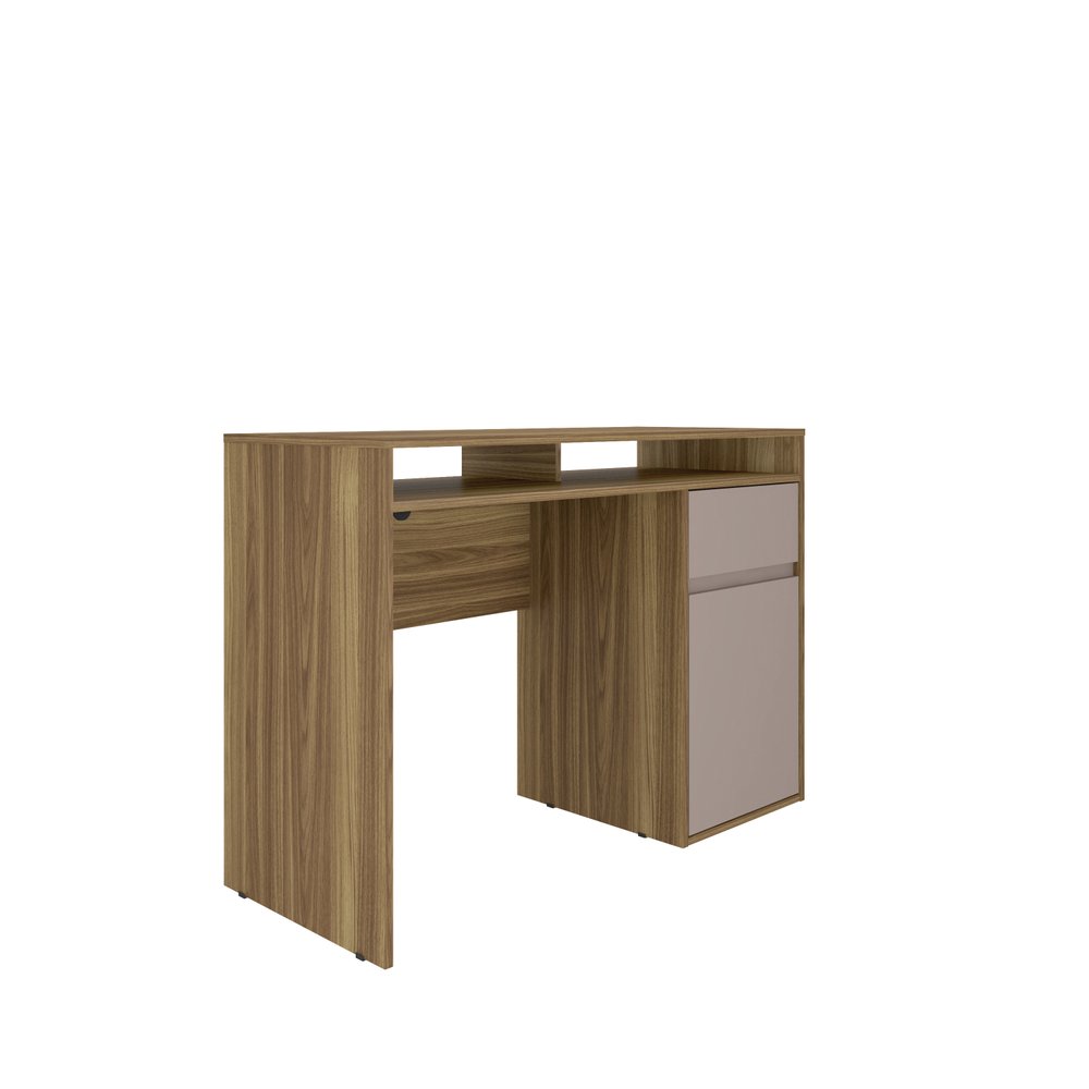43" Walnut and Gray Wood Pedestal Computer Desk HomeRoots
