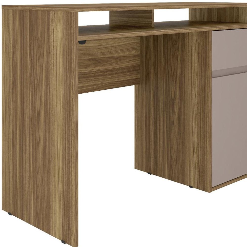 43" Walnut and Gray Wood Pedestal Computer Desk HomeRoots