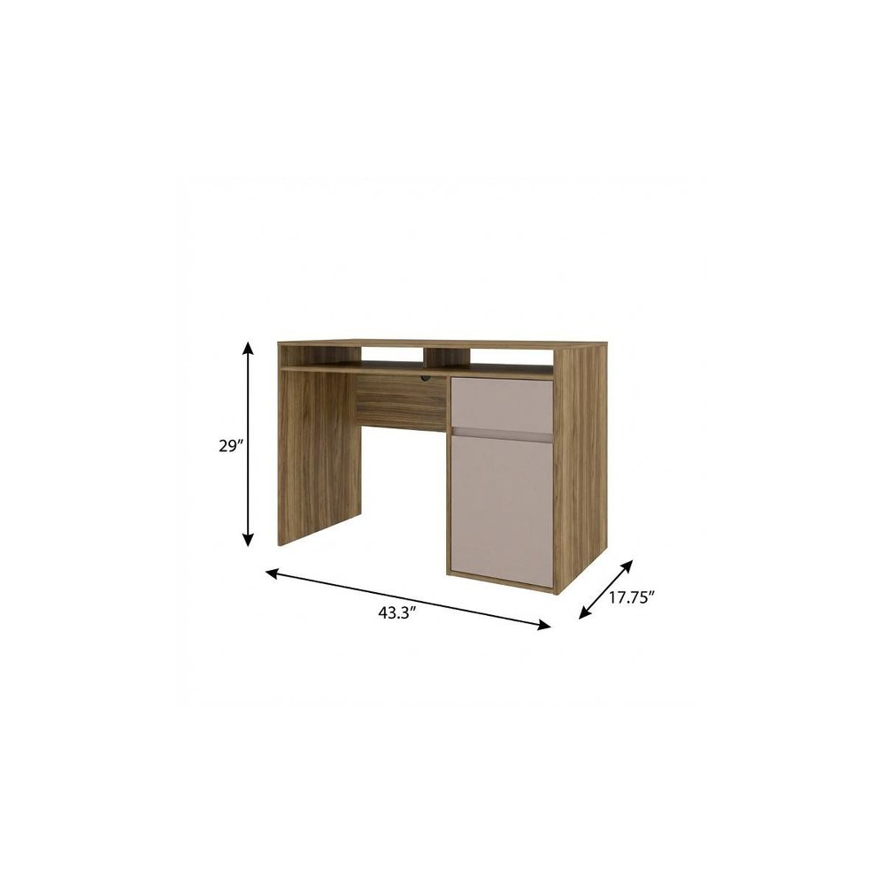 43" Walnut and Gray Wood Pedestal Computer Desk — view 7