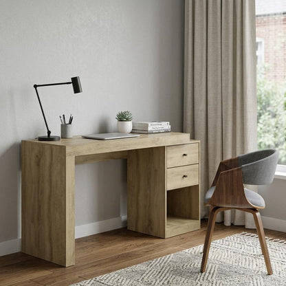 58" Natural Wood Pedestal Computer Desk With Two Drawers HomeRoots