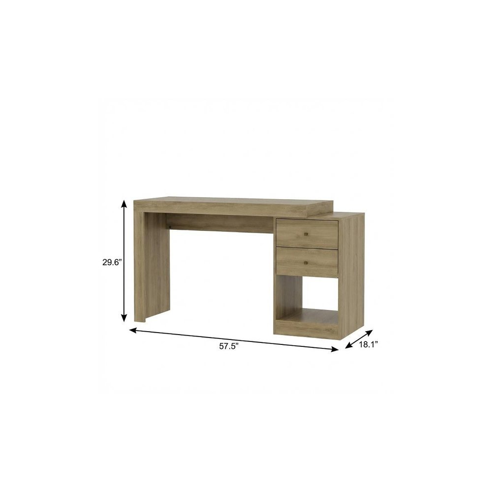 58" Natural Wood Pedestal Computer Desk With Two Drawers — view 6