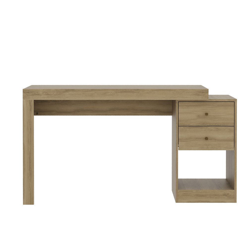 58" Natural Wood Pedestal Computer Desk With Two Drawers — view 2