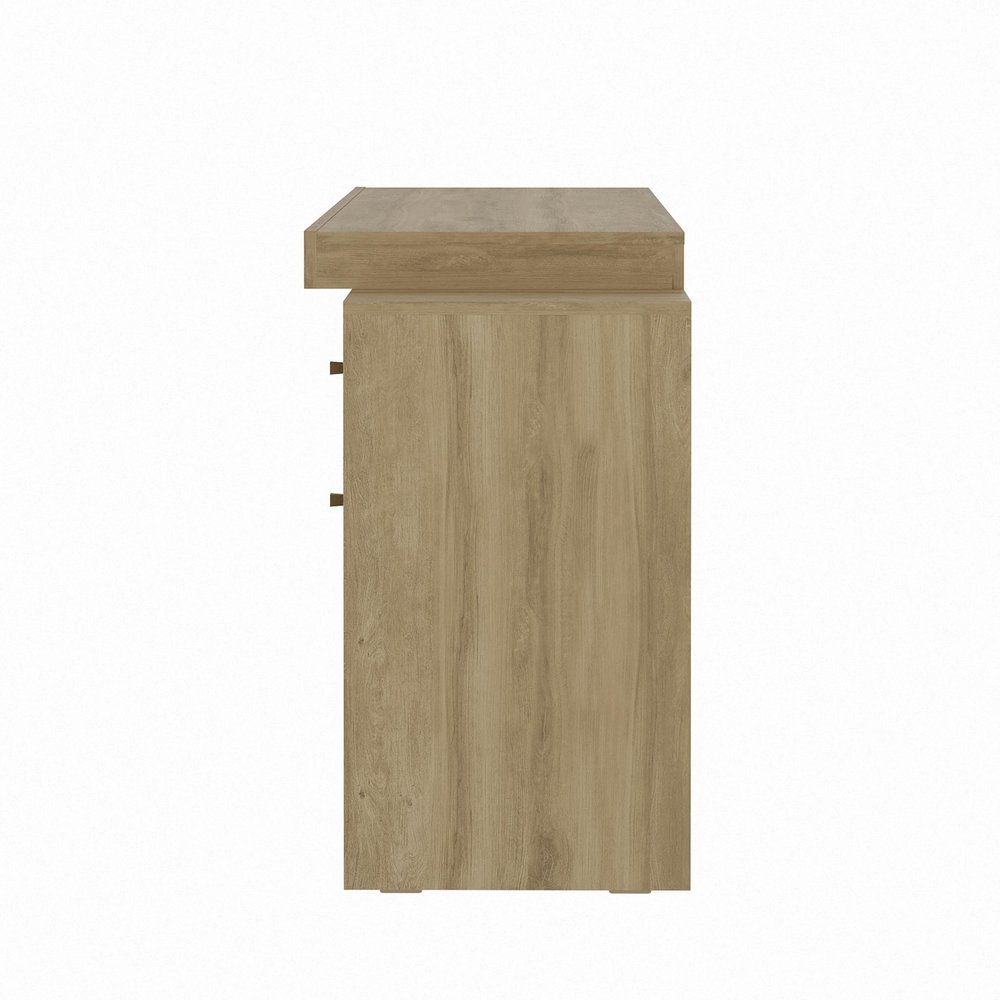 58" Natural Wood Pedestal Computer Desk With Two Drawers — view 3