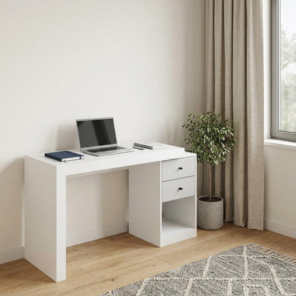 58" White Wood Pedestal Writing Desk With Two Drawers HomeRoots