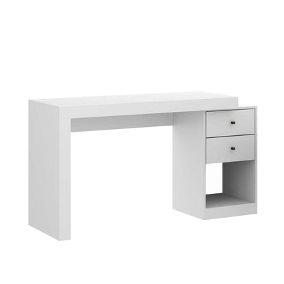 58" White Wood Pedestal Writing Desk With Two Drawers HomeRoots