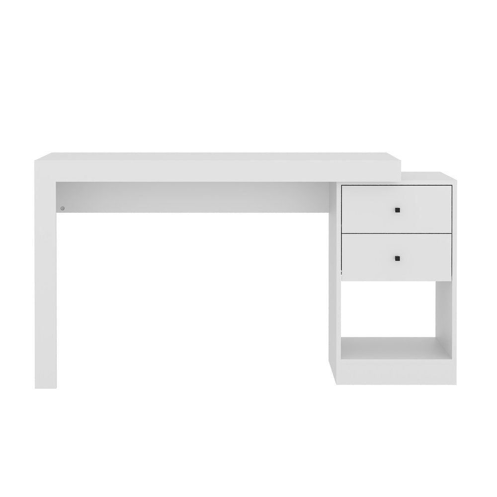 58" White Wood Pedestal Writing Desk With Two Drawers — view 2