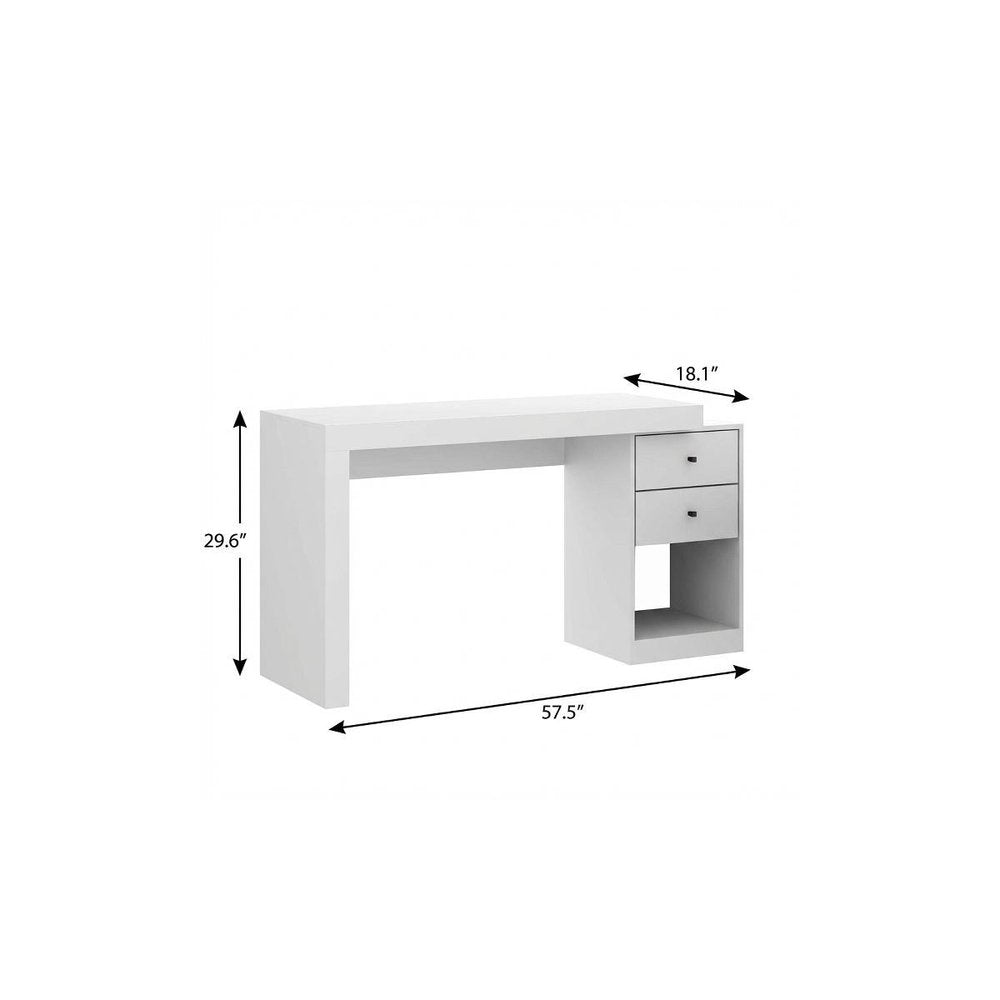 58" White Wood Pedestal Writing Desk With Two Drawers HomeRoots