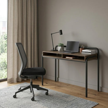 46" Walnut and Black Wood and Steel Writing Desk HomeRoots