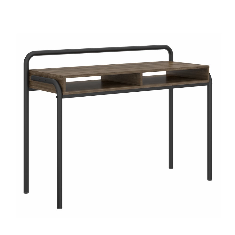 46" Walnut and Black Wood and Steel Writing Desk
