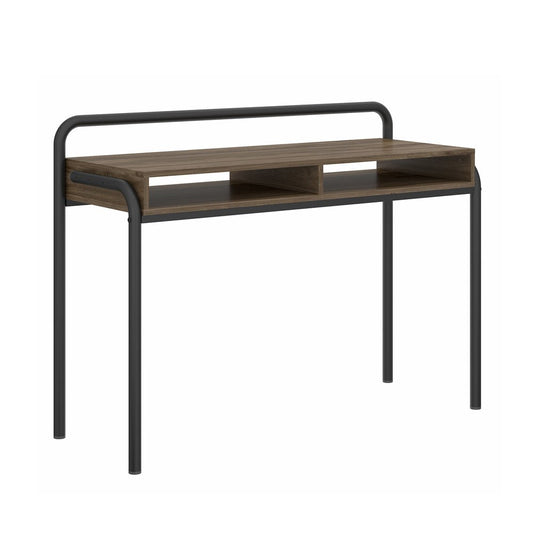 46" Walnut and Black Wood and Steel Writing Desk HomeRoots