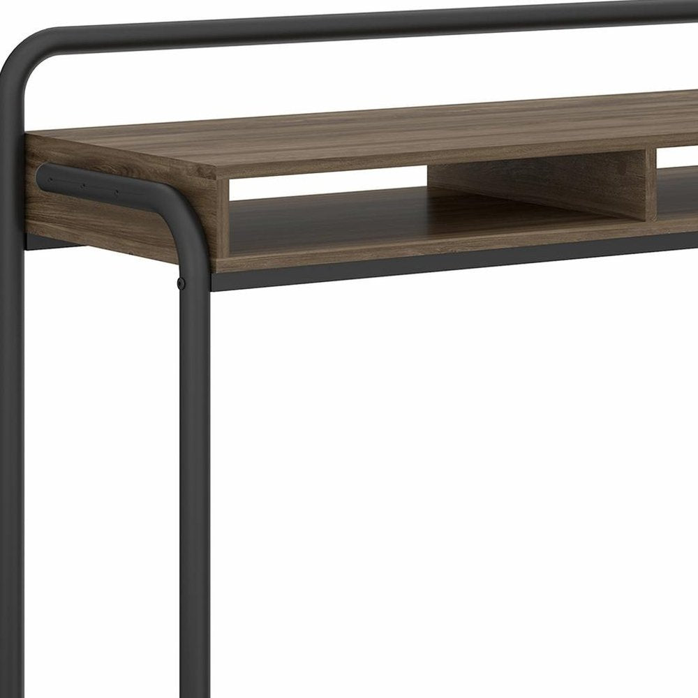 46" Walnut and Black Wood and Steel Writing Desk HomeRoots