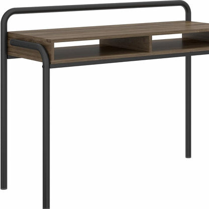46" Walnut and Black Wood and Steel Writing Desk HomeRoots