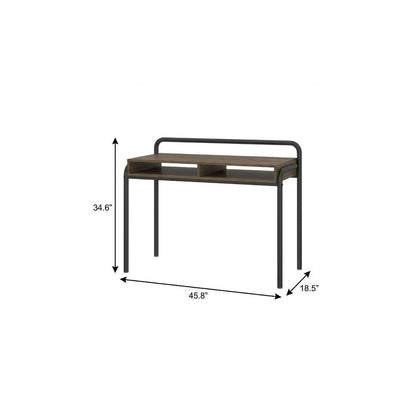 46" Walnut and Black Wood and Steel Writing Desk HomeRoots
