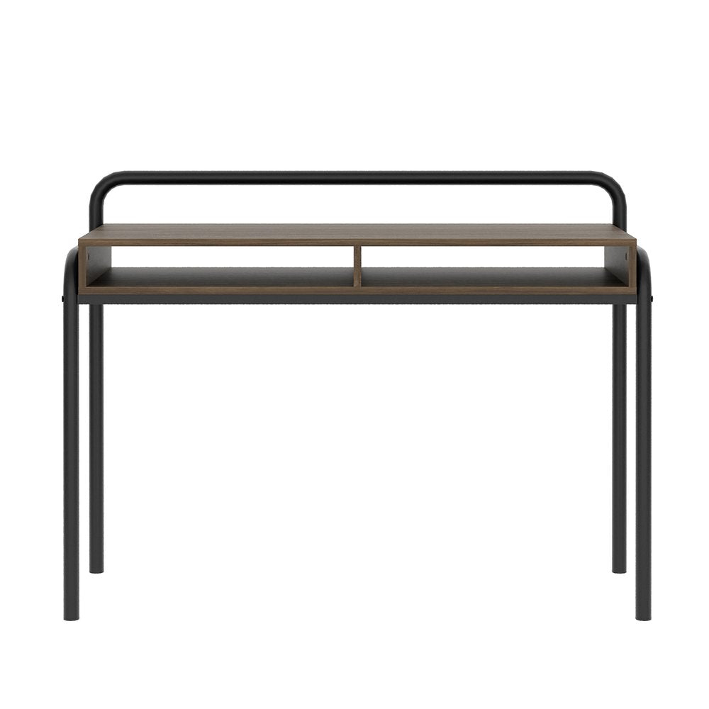 46" Walnut and Black Wood and Steel Writing Desk HomeRoots