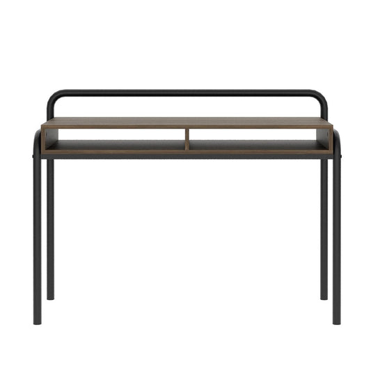 46" Walnut and Black Wood and Steel Writing Desk