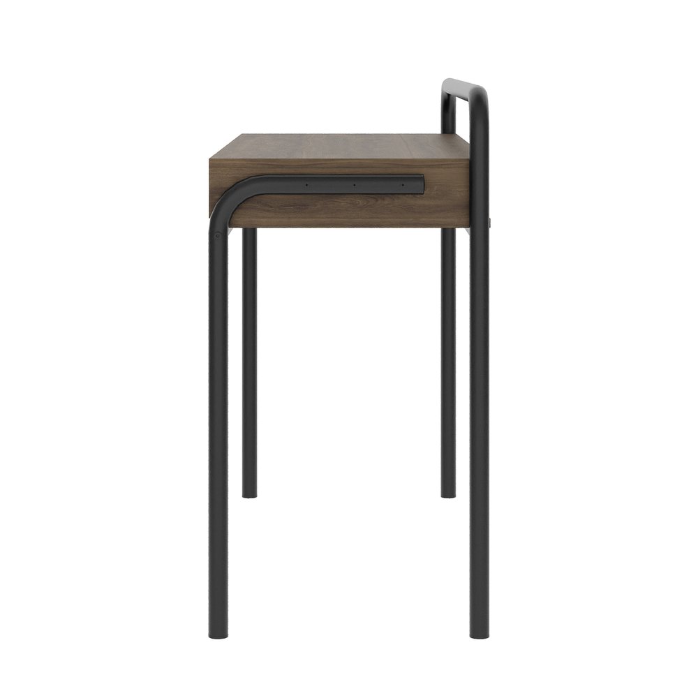 46" Walnut and Black Wood and Steel Writing Desk