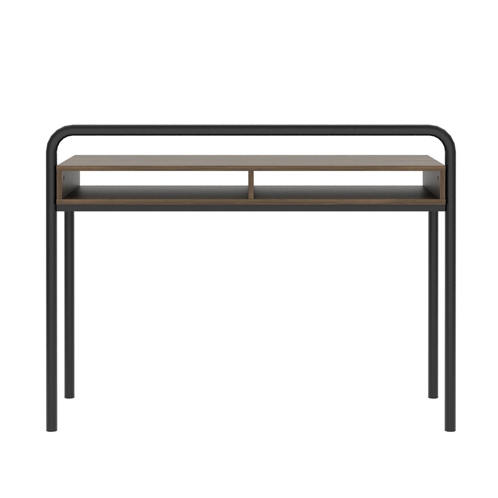 46" Walnut and Black Wood and Steel Writing Desk