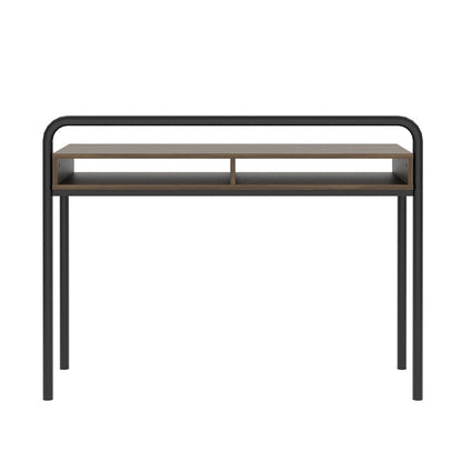 46" Walnut and Black Wood and Steel Writing Desk