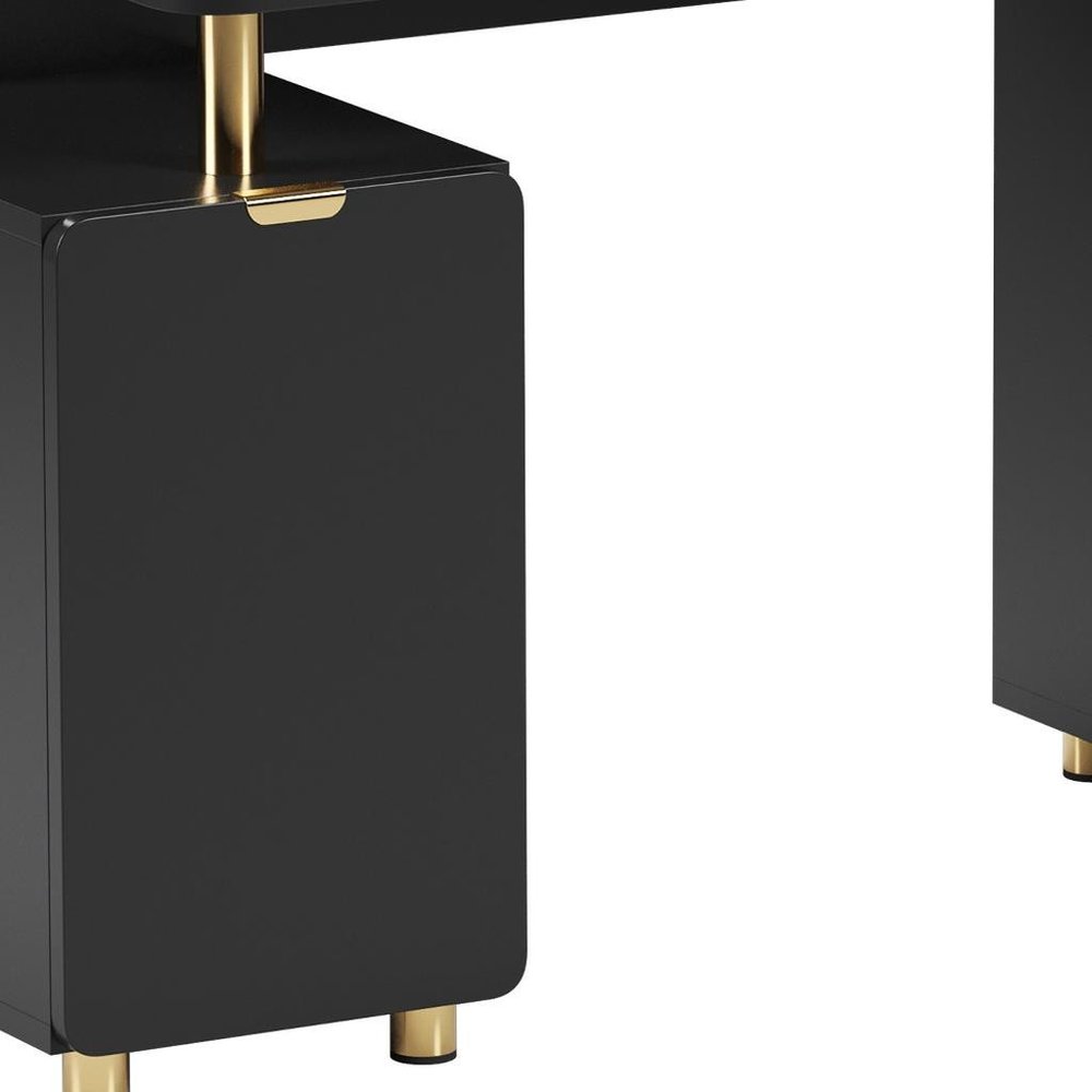 57" Black and Gold Wood and Steel Pedestal Executive Desk With Three Drawers HomeRoots
