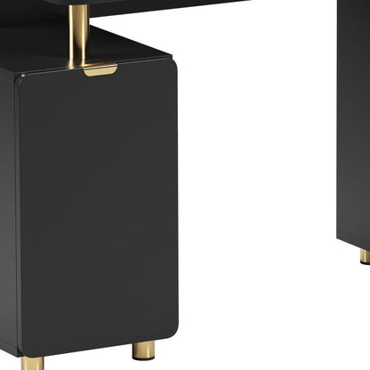 57" Black and Gold Wood and Steel Pedestal Executive Desk With Three Drawers HomeRoots