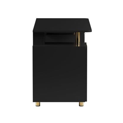 57" Black and Gold Wood and Steel Pedestal Executive Desk With Three Drawers HomeRoots