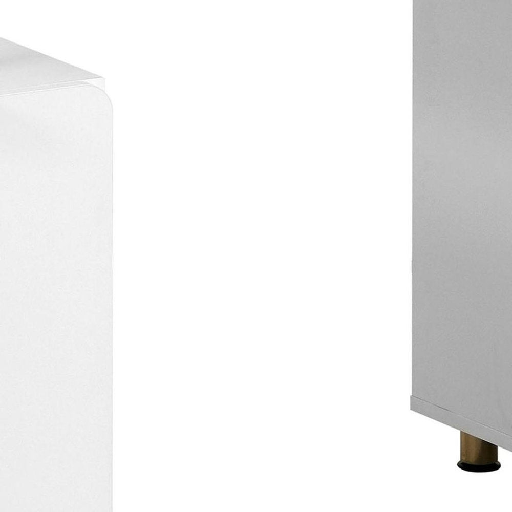 57" White and Gold Wood and Stainless Steel Pedestal Executive Desk With Three Drawers — view 7