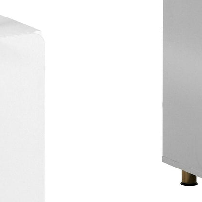 57" White and Gold Wood and Stainless Steel Pedestal Executive Desk With Three Drawers HomeRoots