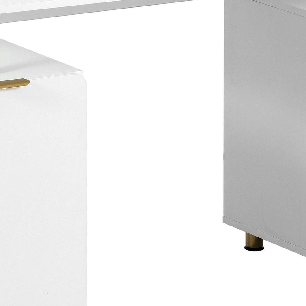 57" White and Gold Wood and Stainless Steel Pedestal Executive Desk With Three Drawers — view 8