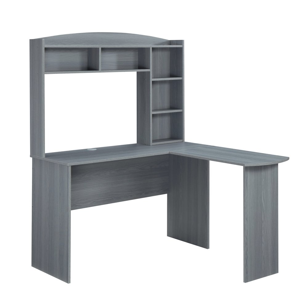 49" Gray Wood L Shape Computer Desk With Hutch — view 1