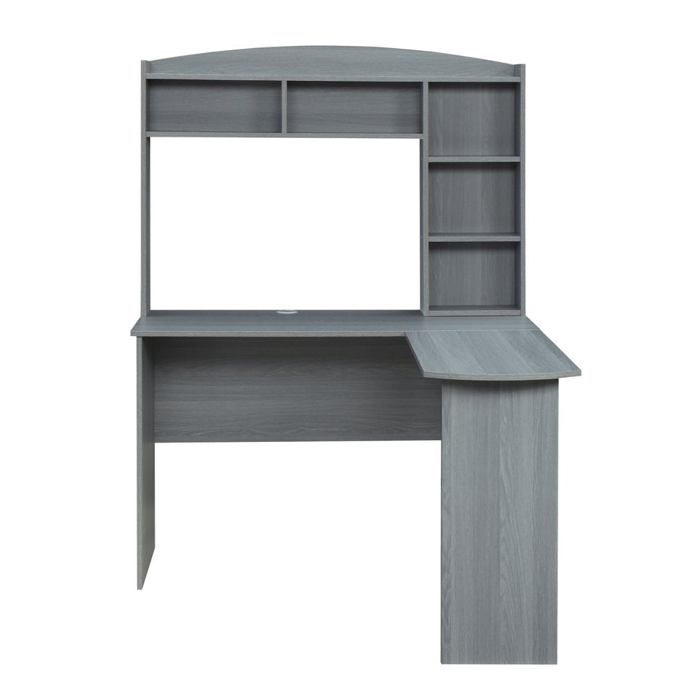 49" Gray Wood L Shape Computer Desk With Hutch HomeRoots