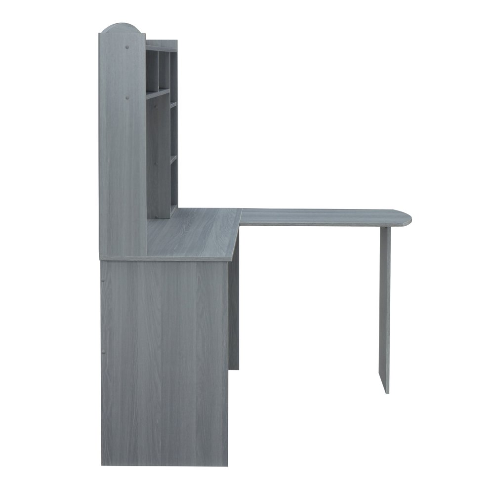 49" Gray Wood L Shape Computer Desk With Hutch HomeRoots