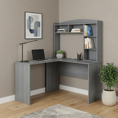 49" Gray Wood L Shape Computer Desk With Hutch HomeRoots