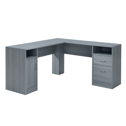 60" Gray Wood L Shape Pedestal Computer Desk With Two Drawers HomeRoots