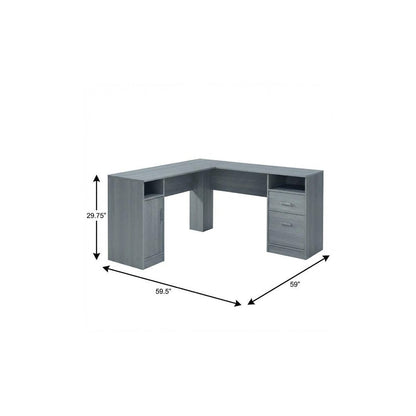 60" Gray Wood L Shape Pedestal Computer Desk With Two Drawers HomeRoots