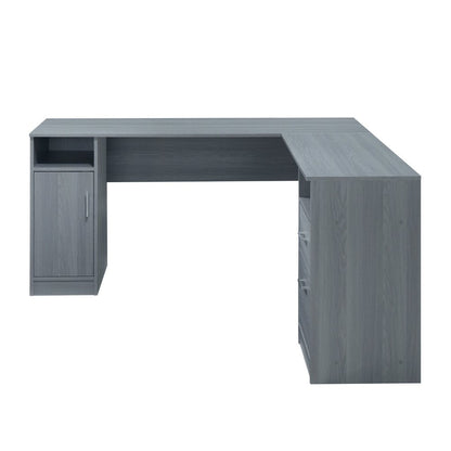 60" Gray Wood L Shape Pedestal Computer Desk With Two Drawers HomeRoots