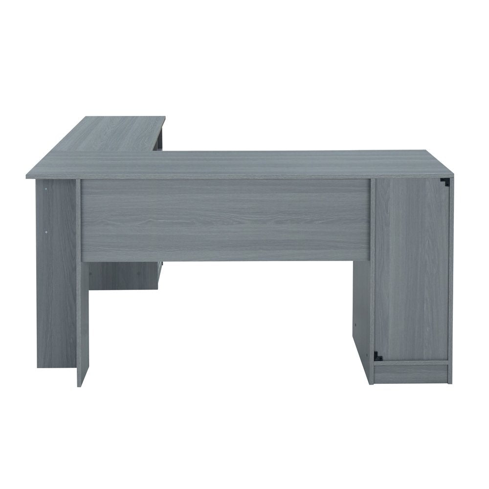 60" Gray Wood L Shape Pedestal Computer Desk With Two Drawers — view 3