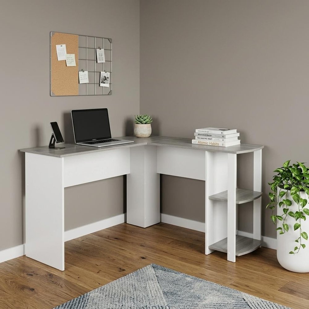 54" White And Gray Wood L Shape Computer Desk HomeRoots