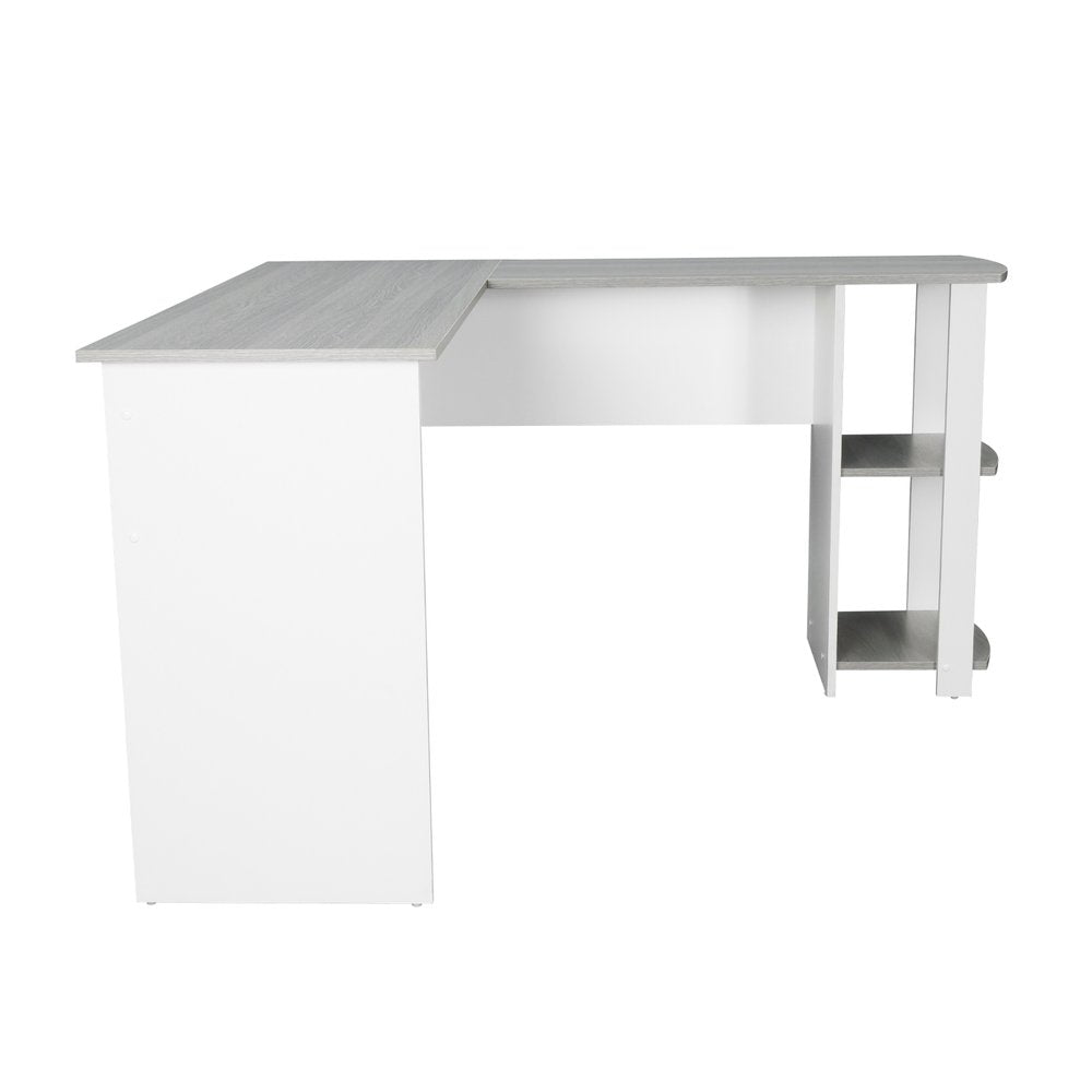 54" White And Gray Wood L Shape Computer Desk — view 2