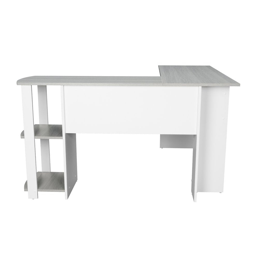 54" White And Gray Wood L Shape Computer Desk — view 3
