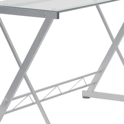 62" Clear Glass and Steel L Shape Computer Desk HomeRoots