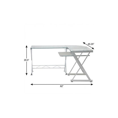 62" Clear Glass and Steel L Shape Computer Desk HomeRoots