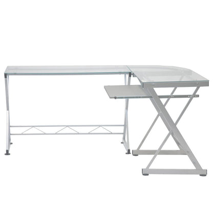 62" Clear Glass and Steel L Shape Computer Desk HomeRoots