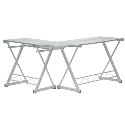 62" Clear Glass and Steel L Shape Computer Desk HomeRoots