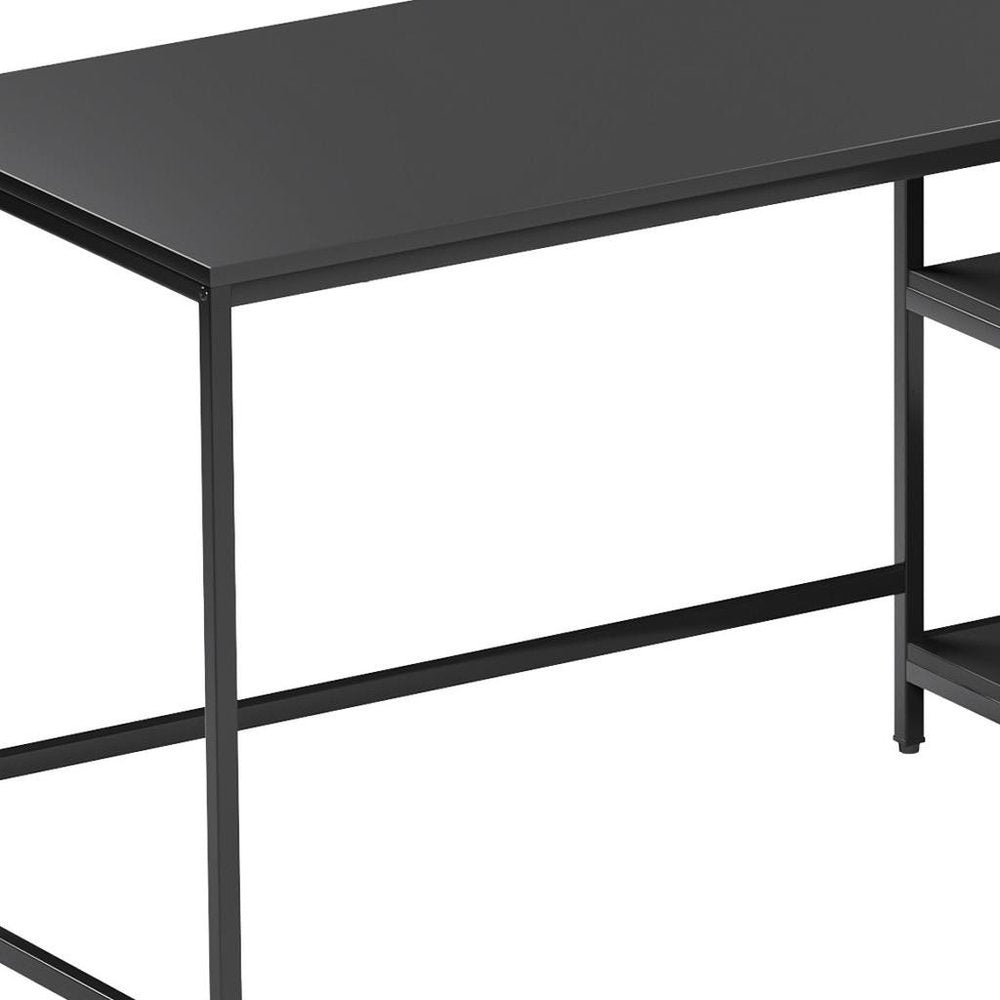 55" Black Wood and Stainless Steel L Shape Computer Desk With Two Drawers — view 6