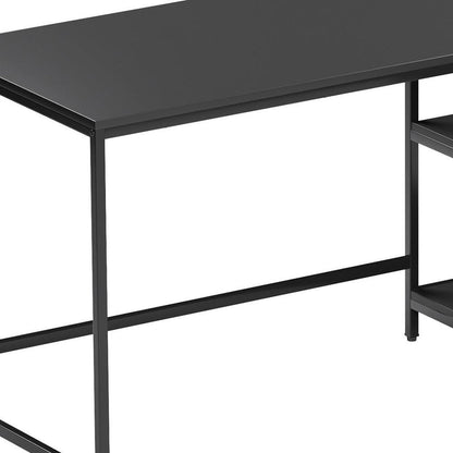 55" Black Wood and Stainless Steel L Shape Computer Desk With Two Drawers HomeRoots
