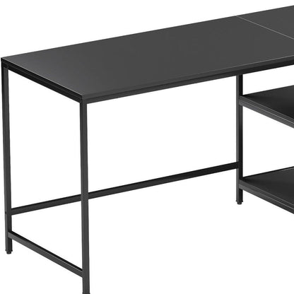 55" Black Wood and Stainless Steel L Shape Computer Desk With Two Drawers HomeRoots