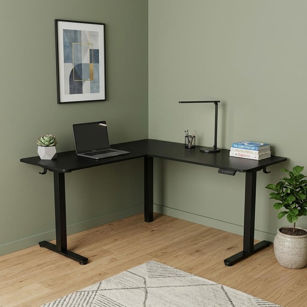 Adjustable Black Wood and Steel L Shape Standing Desk HomeRoots