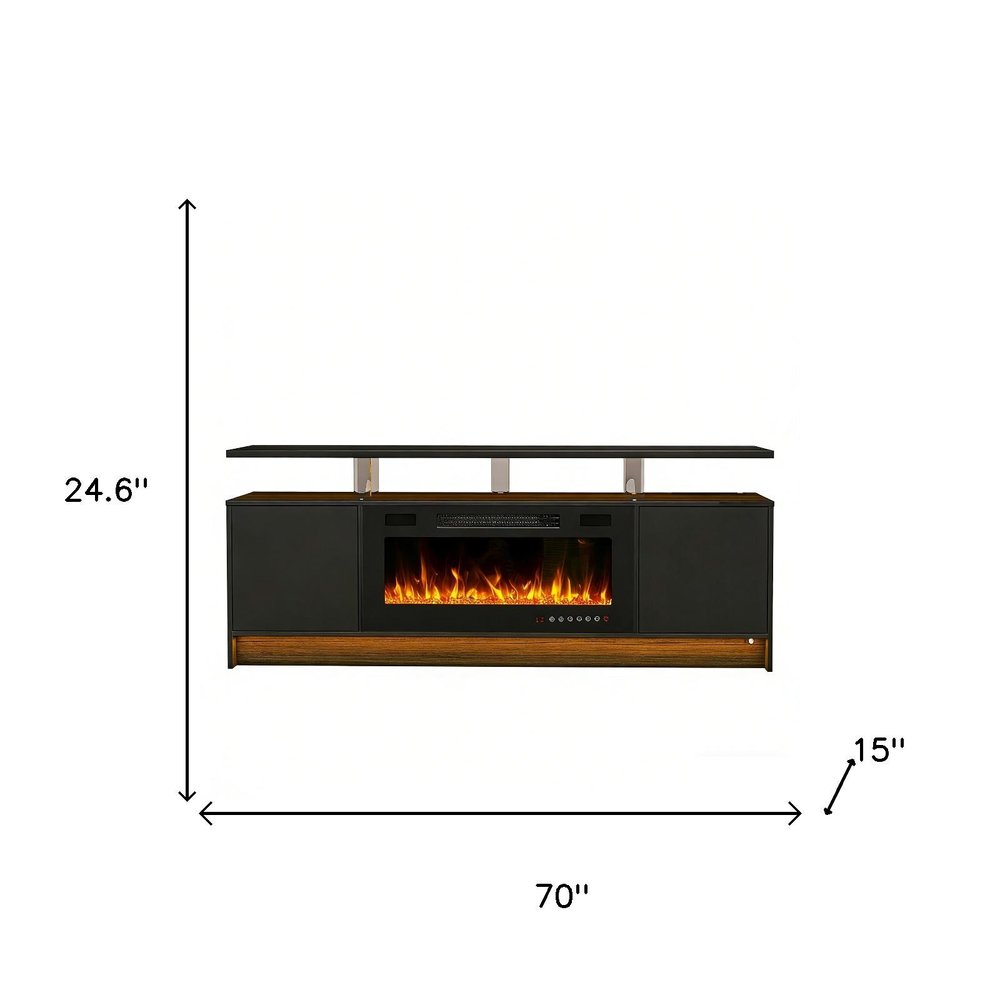 70" Black Wood Entertainment Center With Fireplace — view 2