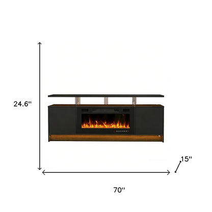 70" Black Wood Entertainment Center With Fireplace