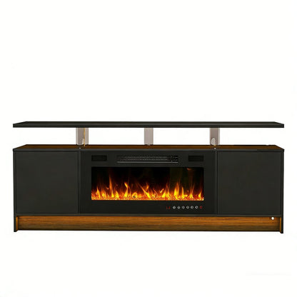 70" Black Wood Entertainment Center With Fireplace